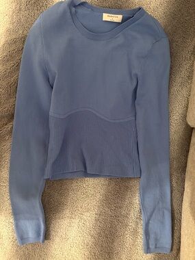Babaton Periwinkle Ribbed-Paneled Crewneck Sweater